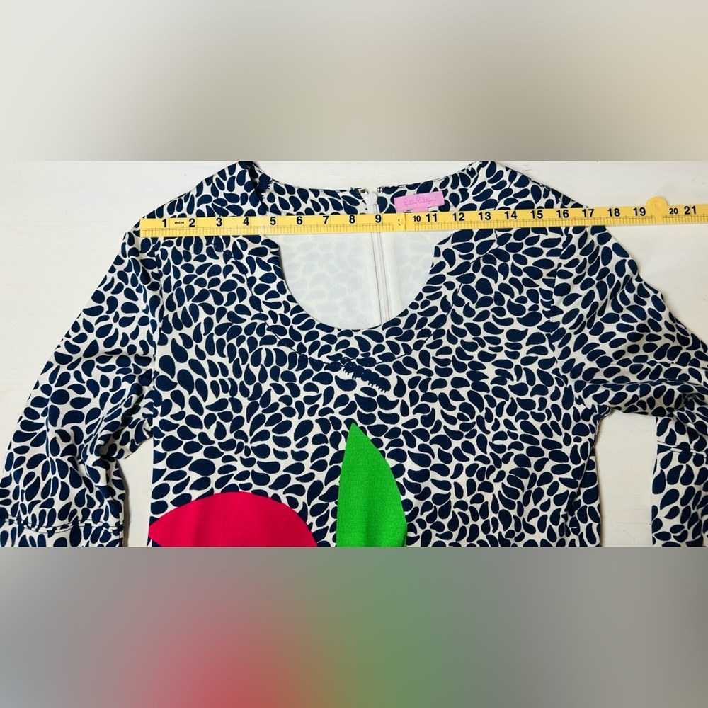 Lilly Pulitzer Angie Shift Dress Navy White Pink Green Leaf Pattern Midi Size M - Picture 12 of 14